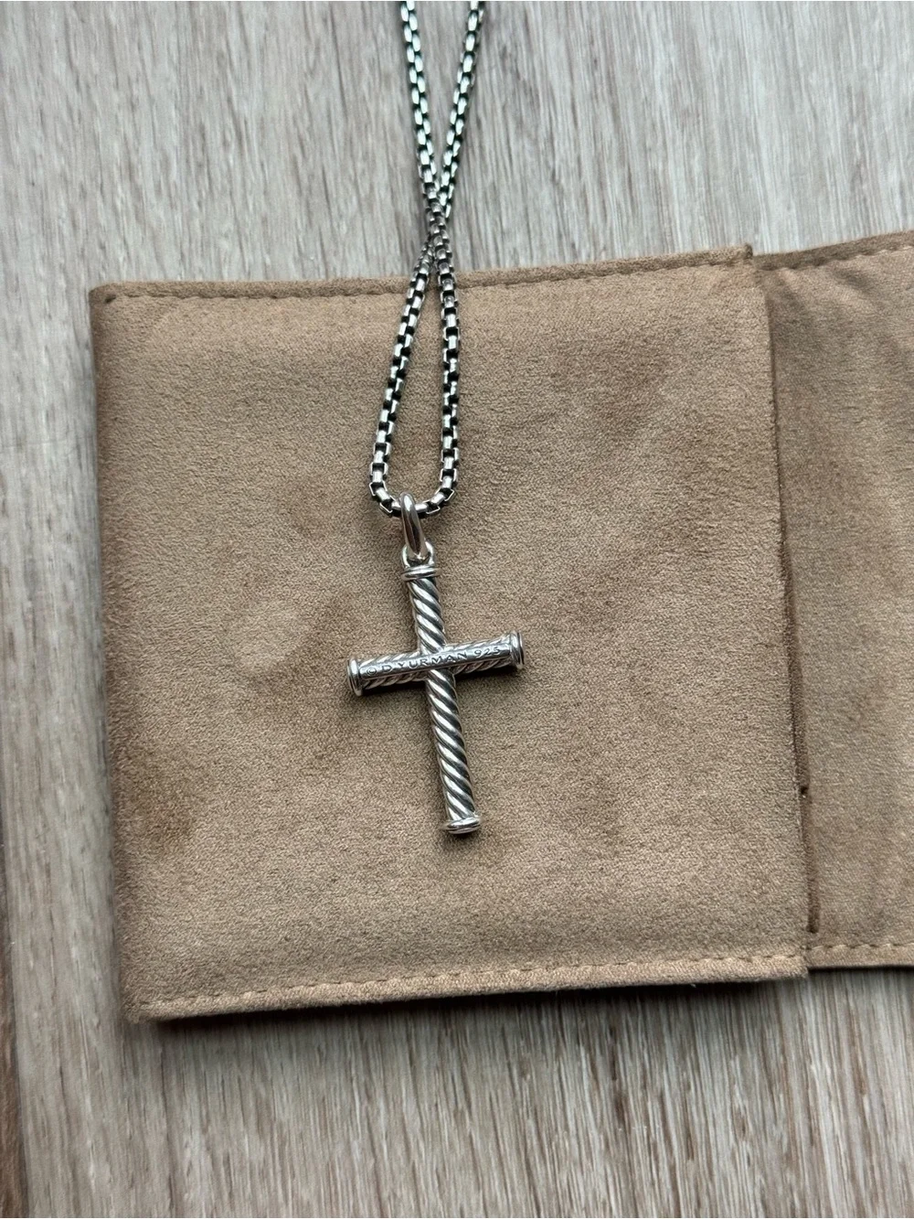 David Yurman Silver Twisted Cable Cross Pendant Necklace
